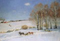 馬が引くそりのある冬景色 1915 年 コンスタンティン ユオン 雪
